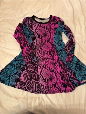 Girls' Pixie Lane Pink & Teal Snake-Print Long-Sleeve Skater Dress